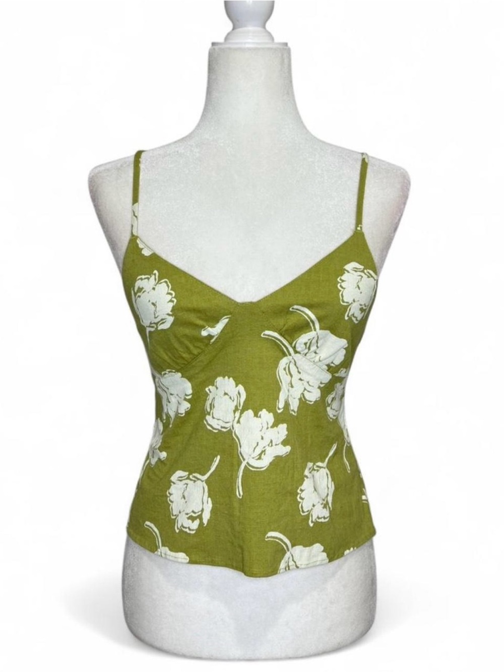 NWT Free People Susie Printed Floral tank top in green Apple.
